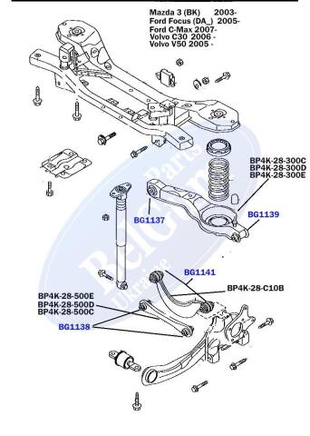 Сайлентблок рычага (заднего/снаружи) Mazda 3/Ford Focus/Volvo C30 (36.5x12x35.2x45)(под пружину)