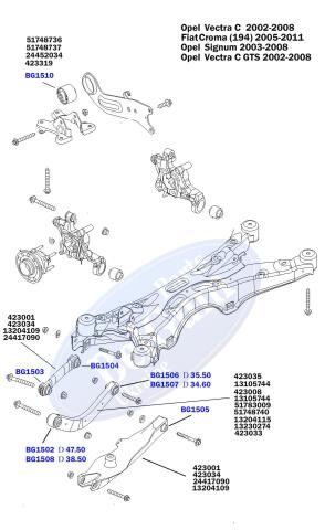 Сайлентблок рычага (заднего/сверху) Opel Vectra S 1.9CDTI/2.0DTI 02-(47.50x14.00x54.00)до рестайлинг