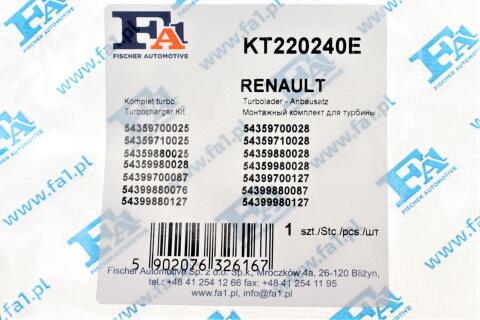 Комплект прокладок турбіни Renault Kangoo 1.5 dCi 09- (80kW)