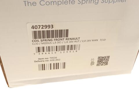 Пружина (передняя) Renault Clio 1.5dCi 05-14/1.6 16V АКПП/2.0 16V МКПП 10-14/Modus 10- (ун/накл.з.ч)