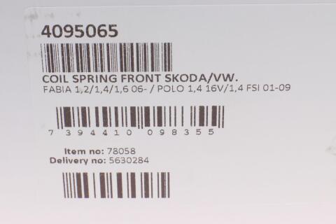Пружина (передняя) VW Polo 1.4/16V/FSI 01-09/Skoda Fabia 1.2/12V/TSI/1.4/1.6 06-14 (унив/накл.з.ч) Пружина (передняя) VW Polo 1.4/16V/FSI 01-09/Skoda Fabia 1.2/12V/TSI/1.4/1.6 06-14 (унив/накл.з.ч)