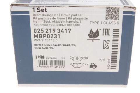 Колодки тормозные (задние) BMW 3 (E46) 98-