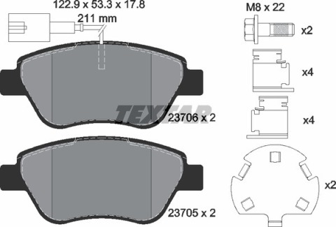 Колодки гальмівні (передні) Fiat Punto/Citroen Nemo/Peugeot Bipper 08- (Bosch) Q+ (з датчиками)