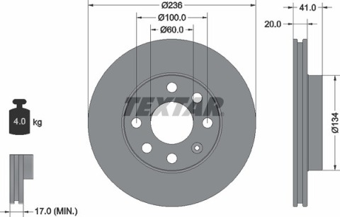 Диск тормозной (передний) Opel Astra F/Kadett E 91- (236x20) PRO