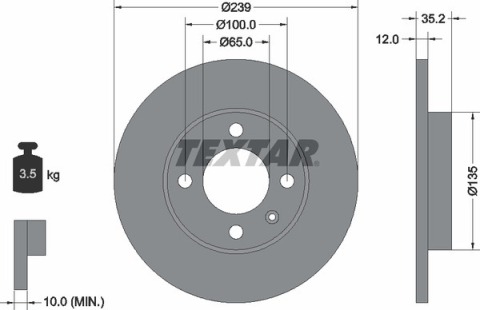 Диск тормозной (передний) VW Caddy I 82-92 (239x12) PRO