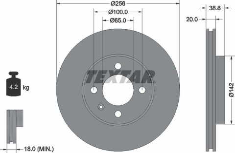 Диск тормозной (передний) VW Caddy -03 (256x20) PRO