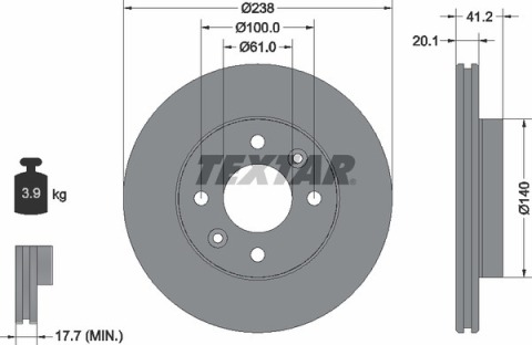 Диск тормозной (передний) Renault Kangoo 1.2i/1.4i/1.9D 97-00 (-238x20.1) (-ABS) PRO