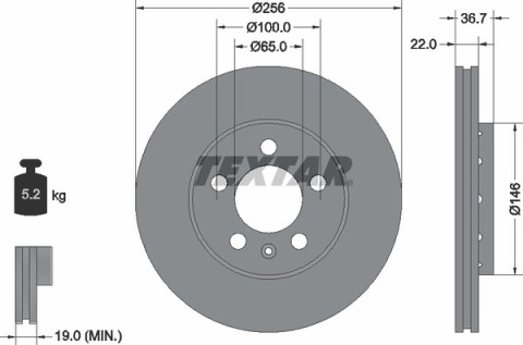 Диск гальмівний (передній) Skoda Octavia/Fabia/Roomster 06- (256x22) PRO+