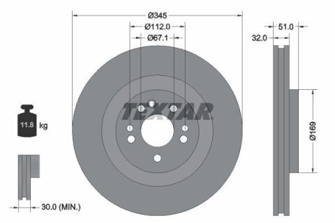 Диск тормозной (передний) MB M-class (W163) 98-05 (345х32) PRO+