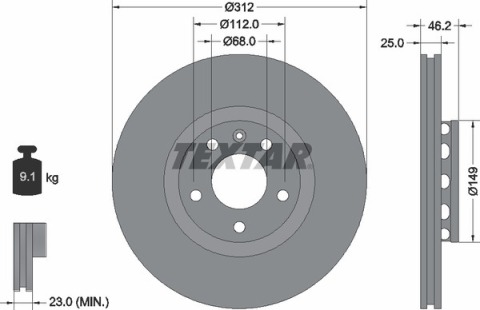 Диск гальмівний (передній) Audi A4/A6/VW Passat 00-09 (312х25) PRO+