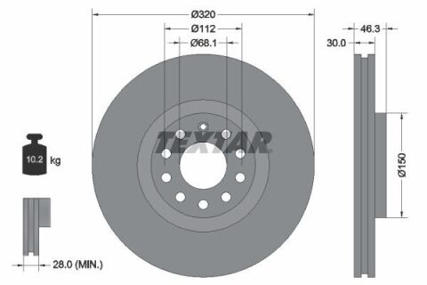 Диск гальмівний (передній) Audi A4/A6 97-08 (320x30) PRO+ Диск гальмівний (передній) Audi A4/A6 97-08 (320x30) PRO+