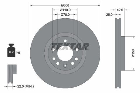 Диск тормозной (передний) Opel Astra G/H/Corsa/Meriva 00- (308x25) (заменено 92110905)