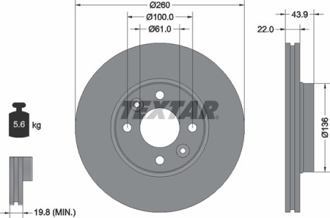 Диск тормозной (передний) Renault Megane II/Clio II/III 1.2-1.5 dCI 02- (260x22) PRO