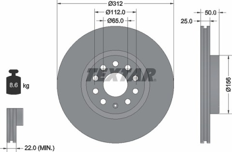 Диск тормозной (передний) VW Caddy III 04- (312x25) PRO+