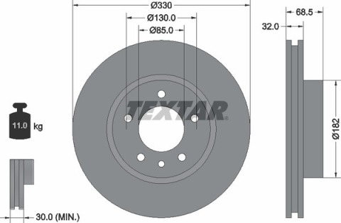 Диск гальмівний (передній) Porsche Cayenne/VW Touareg 02- (330x32) (L) PRO+