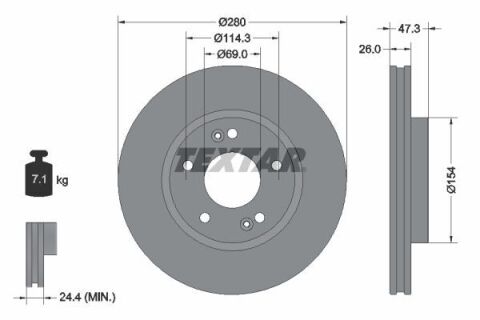 Диск тормозной (передний) Hyundai Tucson/i30 2.0 CRDi 04-/Kia Cee'd 06- (280x26) PRO+