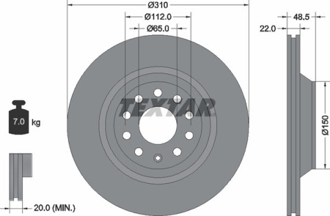 Диск тормозной (задний) VW Passat 05-/Golf/Seat Leon 12- (310x22) PRO