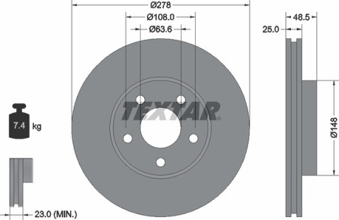 Диск тормозной (передний) Ford C-max/Focus/Volvo C30/C70/S40/V50 04- (278x25) PRO+