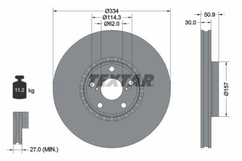 Диск гальмівний (передній) Lexus GS 05-/IS 09- (L) (334x30) PRO