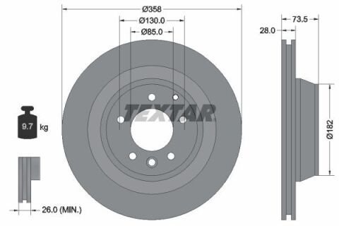 Диск гальмівний (задній) Audi Q7 06-16/Porsche Cayenne 02-/VW Touareg 03-10 (358x28) PRO