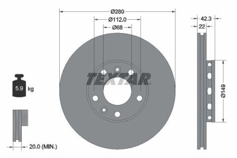 Диск тормозной (задний) Audi A8 02-10/VW Phaeton 02-16 (280x22) PRO