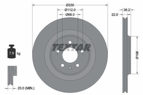 Диск тормозной (задний) Audi A4/A5 08-17/Q5 08-(330х22) PRO