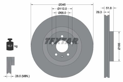 Диск тормозной (передний) Audi A4 07-15/A5 07-17/Q5 08-(345х29.3) PRO+