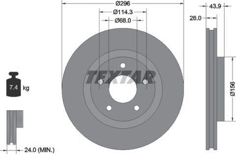 Диск тормозной (передний) Nissan X-Trail 2.0/2.5dCi 07-/Juke 1.6 10- (296x26) (заменено 92167405)