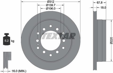 Диск тормозной (задний) Lexus GX 01-09/Toyota Land Cruiser 96-02 (312x18) PRO