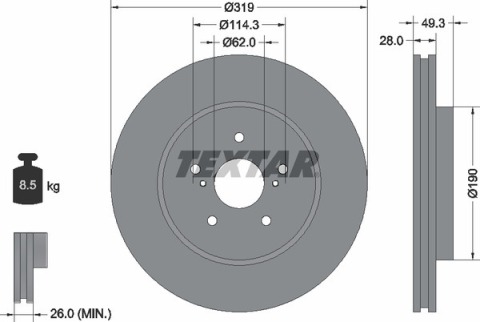 Диск тормозной (передний) Lexus RX 03-12 (319x28) PRO