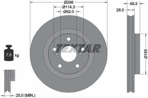 Диск тормозной (передний) Toyota Rav4 2.0-2.2 06- (296x28) PRO