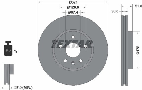 Диск тормозной (передний) Opel Insignia A 08- (321x30) PRO+