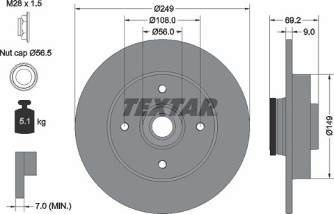 Диск тормозной (задний) Citroen C3/C4/Peugeot 207/307 05-(249х9) (d=30mm) (с подшипником) PRO