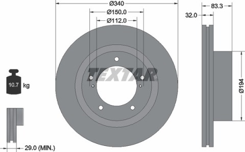 Диск тормозной (передний) Toyota Land Cruiser 200 4.5 D/4.6/4.7 V8 (340х32) PRO