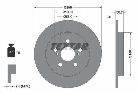 Диск тормозной (задний) Toyota Corolla 1.3-2.4 16V 06- (259x9) PRO