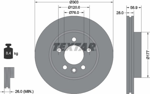 Диск тормозной (передний) VW Amarok 10-(303x28) (заменено на 92228905)