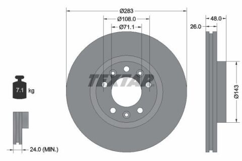 Диск гальмівний (передній) Peugeot 407 04-10/ 508 10-18/ Citroen Berlingo 18- (283x26) PRO