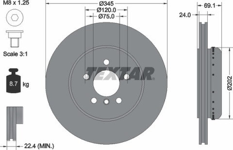 Диск тормозной (задний) BMW 5 (F10/F11)/6 (F06/F13)/ 7 (F01-04) 09- (345x24) PRO+