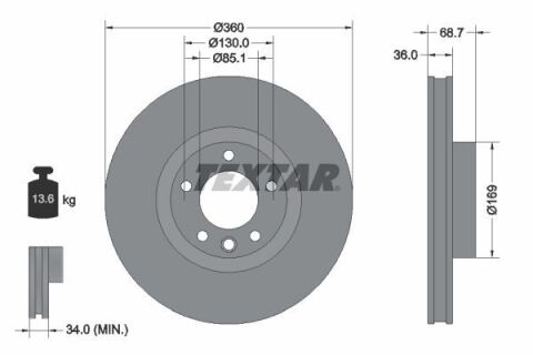 Диск тормозной (передний) Porsche Cayenne 10-/VW Touareg 10-18 (360x36) (R) PRO+