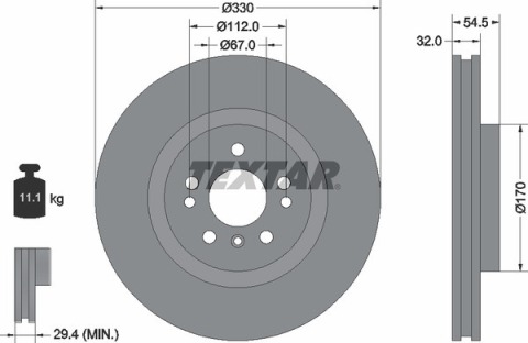 Диск тормозной (передний) MB M-class (W166) 11-15/ GLE (W166) 15- (330x32) PRO+