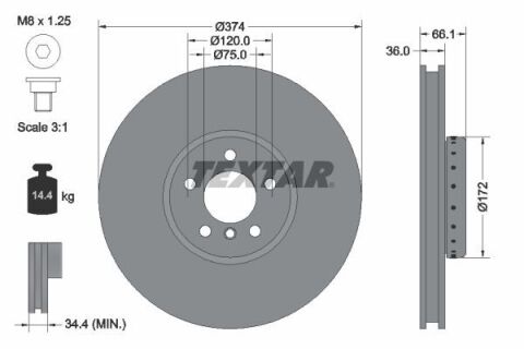 Диск гальмівний (передній) BMW 5 GT (F07)/7 (F01/F02/F03/F04) 4.4-6.0 09-17 (374x36) (L) PRO+
