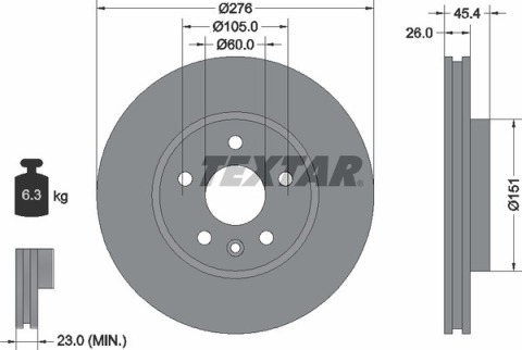 Диск тормозной (передний) Opel Astra K 15-(276x26) R15 PRO