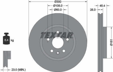 Диск тормозной (передний) Opel Astra K 15-(300x26) R16 PRO (заменено 92277205)