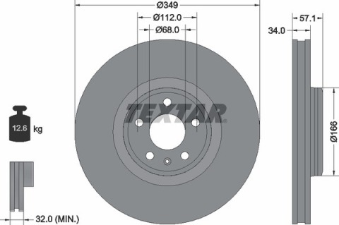 Диск гальмівний (передній) Audi A5/Q7 15-/VW Touareg 17- (349x34) PRO+