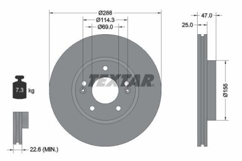 Диск тормозной (передний) Hyundai i30 III 16-/Kia Cee'd/Pro Cee'd 18- (288x25) PRO