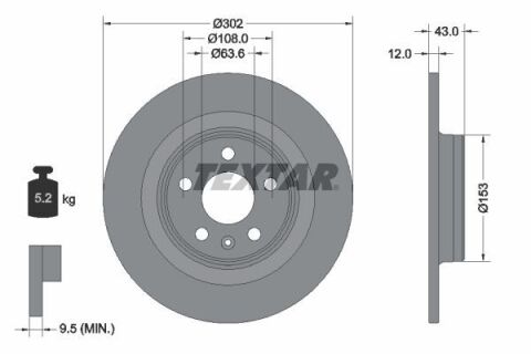 Диск тормозной (задний) Volvo S60 III/S90 II/V60 II/XC90 II 16- (302x43) PRO+