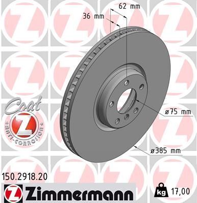 Диск гальмівний (передній) BMW X5 (E70/F15/F85)/X6 (E71/E72/F16/F86) 06- (385x36) (R) (з покр) (вент)