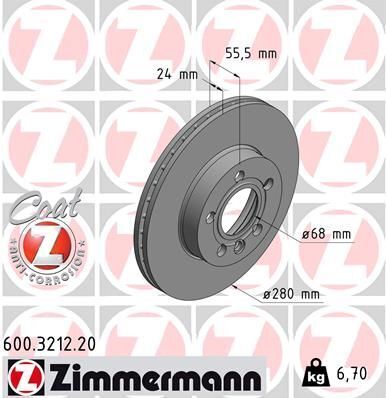 Диск тормозной (передний) VW T4 2.5TDI 90-03 (280x24) (R15) (с покрытием) (вентилированный)