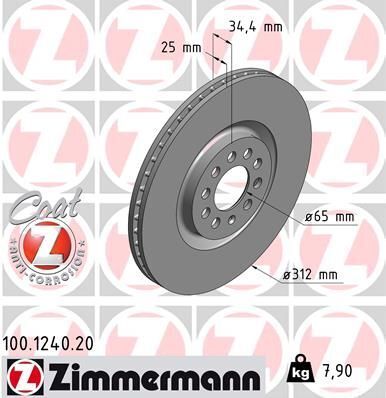 Диск тормозной (передний) Audi A3 99-/TT 01-06/VW Golf IV 97-05/Polo 02-09 (312x25) (с покр.)(вент.)