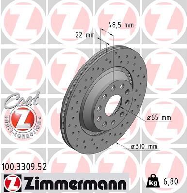 Диск тормозной (задний) VW Passat 05-/Golf/Seat Leon 12- (310x22) (с покрытием)(с отверстием)(полный)